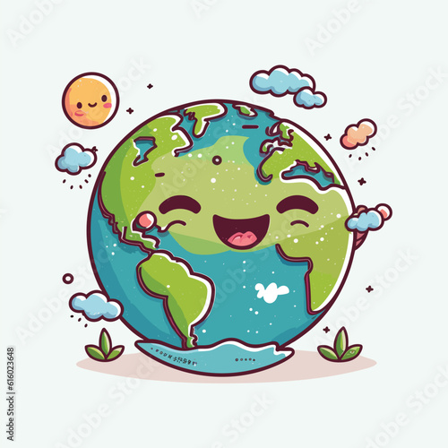 vector cute earth cartoon style