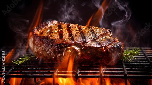 beef grilled with red fire in a grill generated ai