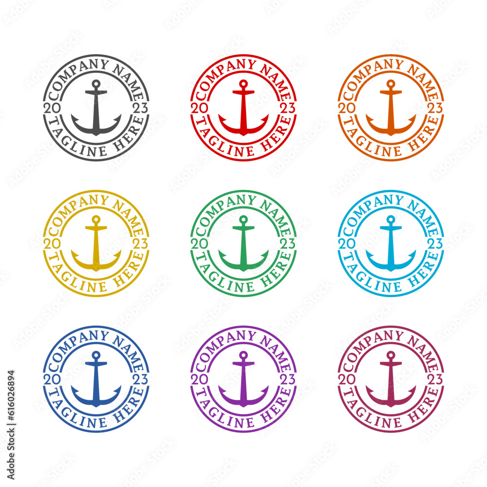 Anchor symbol logo design template icon isolated on white background. Set icons colorful