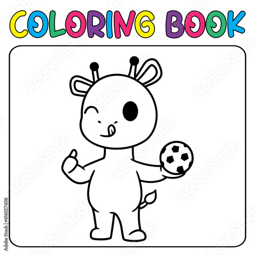 Vector coloring book animal activity. Coloring book cute animal for education cute giraffe black and white illustration © Nocte_studio