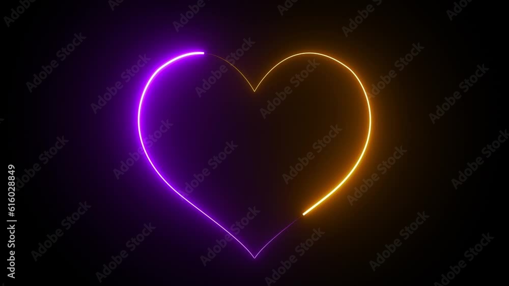 Neon Heart Isolated On Black Background. Neon Heart Frame Seamless Loop. Neon Heart Isolated On Black Background. Neon Heart Frame Seamless Loop.