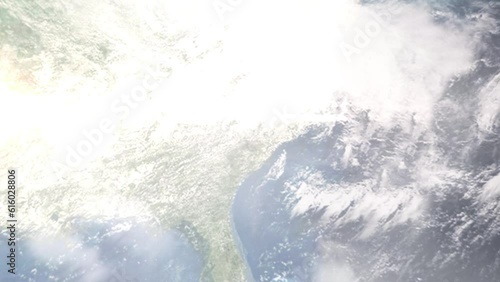 Zoom in from space and focus on Sumter, South Carolina, USA. 3D Animation. Background for travel intro. Elements of this image furnished by NASA photo