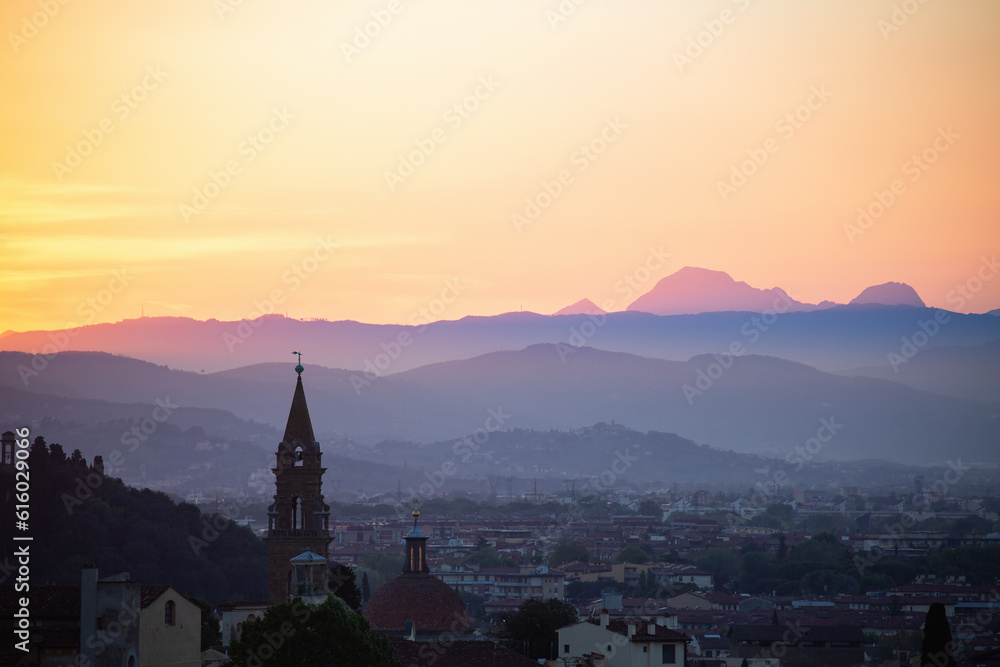 View at a Florence skyline at dusk