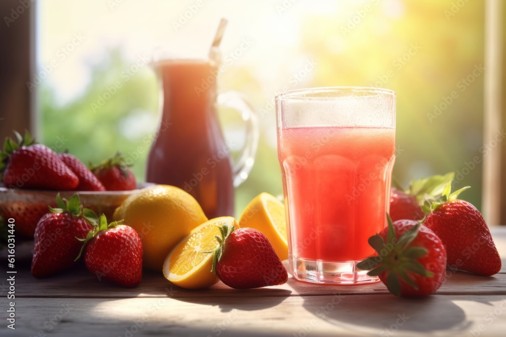 strawberry smoothie on a table