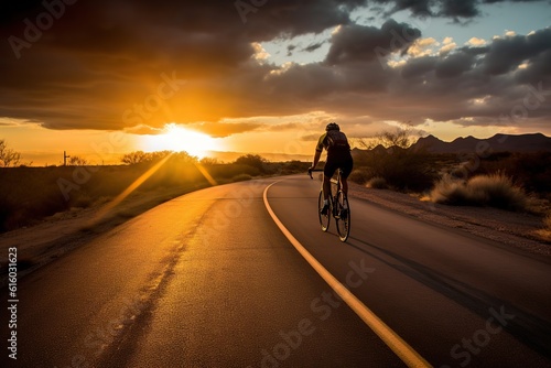 Cyclists practice cycling on open road to sunset © somchai20162516