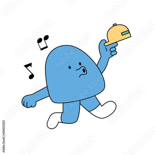 Cute shape character. A pebble-like figure is whistling and running.