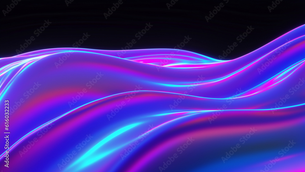 Naklejka premium Abstract fluid render holographic iridescent neon curved wave in motion dark background