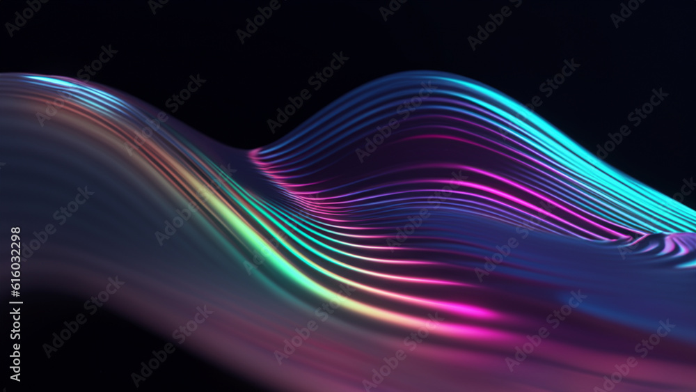 Abstract fluid render holographic iridescent neon curved wave in motion dark background Abstract fluid render holographic iridescent neon curved wave in motion dark background