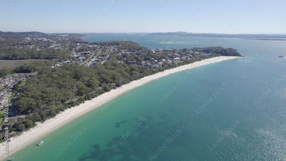 Shoal Bay Beach And Blue Sea - Suburb In Port Stephens, New South Wales, Australia. - aerial Shoal Bay Beach And Blue Sea - Suburb In Port Stephens, New South Wales, Australia. - aerial