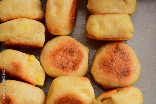 Bakpia Jogja, is traditional food from Jogja. There are small, round-shaped Chinese-influenced Indonesian sweet rolls (bakpia), usually stuffed with mung beans.