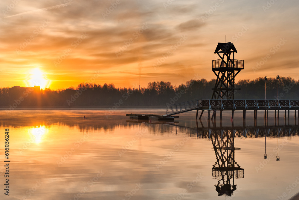 Sunrise on the lake Pogoria in Poland