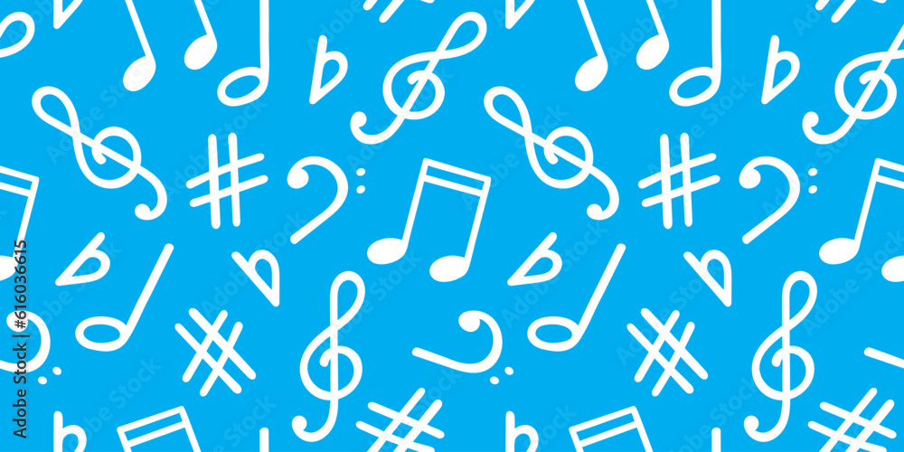 Music signs seamless pattern, accidental, note symbols background. Hand drawn doodle style vector graphics, illustration Music signs seamless pattern, accidental, note symbols background. Hand drawn doodle style vector graphics, illustration