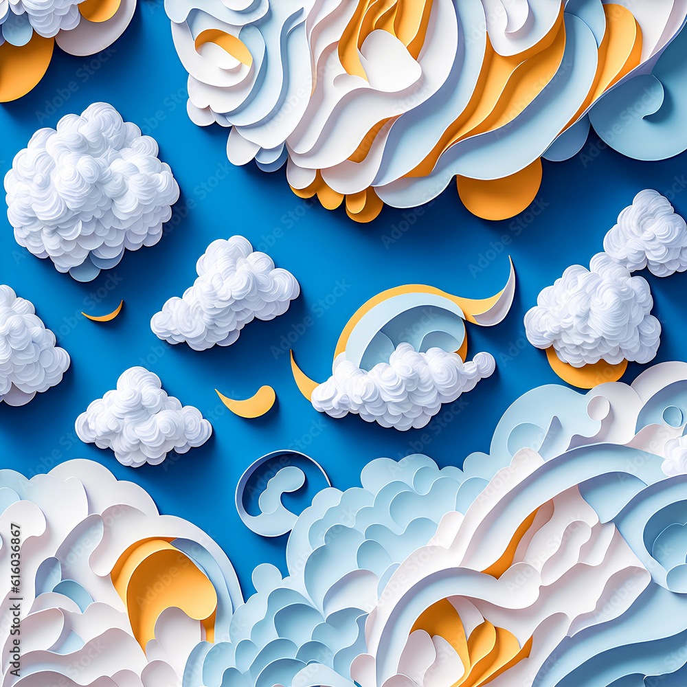 Original abstract illustration of clouds made of fountain paper. Generative AI Original abstract illustration of clouds made of fountain paper. Generative AI