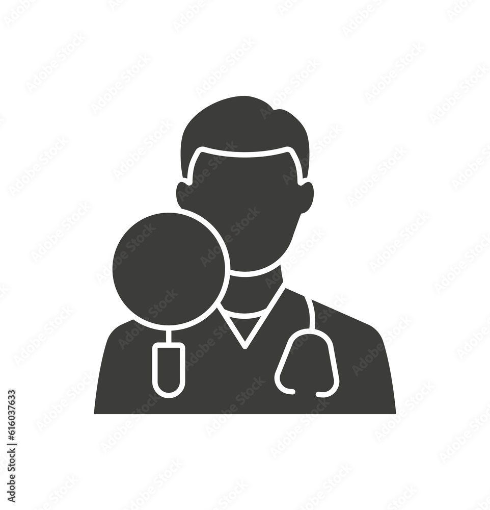 Dermatologist glyph icon on white background. Vector illustration. Dermatologist glyph icon on white background. Vector illustration.