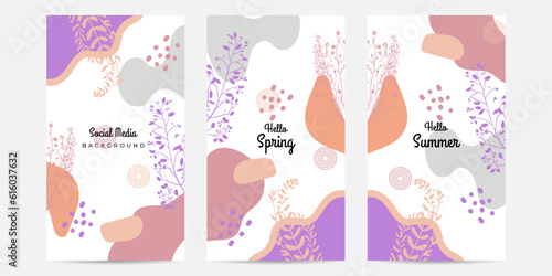 Hello Spring colorful season lettering phrase and spring elements.