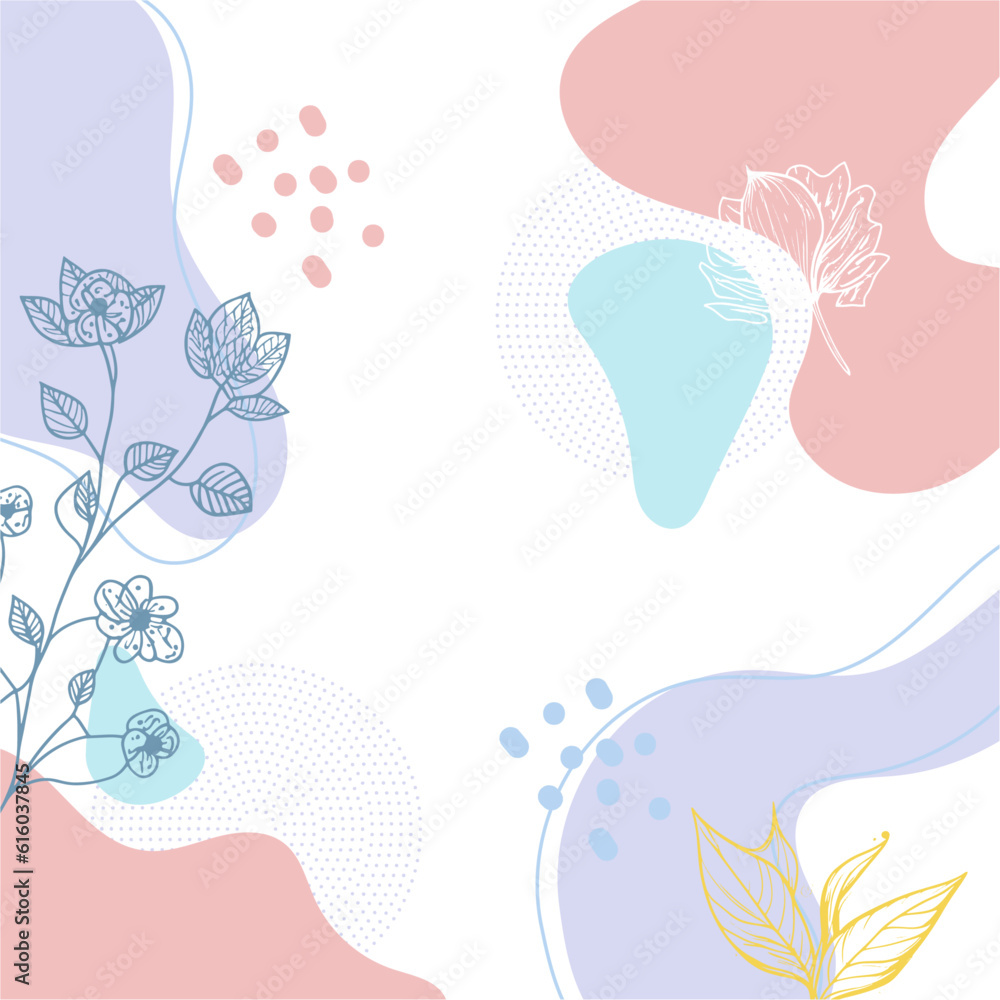 Background with minimal hand drawn flower elements in line art style.