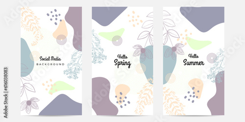 Hello Spring colorful season lettering phrase and spring elements.