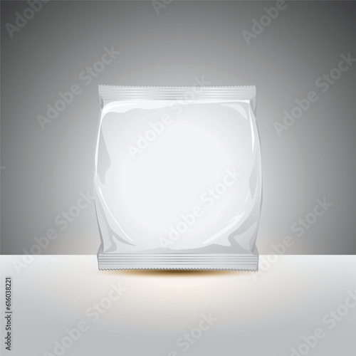 Blank Foil Or Paper Food Stand Up Pouch Snack Sachet Bag Packaging. Front View. Illustration Isolated On Dark Grey Background. Mock Up, Mockup Template Ready For Your Design. Vector
