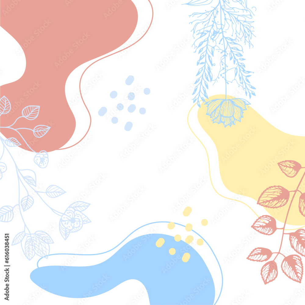 Background with minimal hand drawn flower elements in line art style. Background with minimal hand drawn flower elements in line art style.