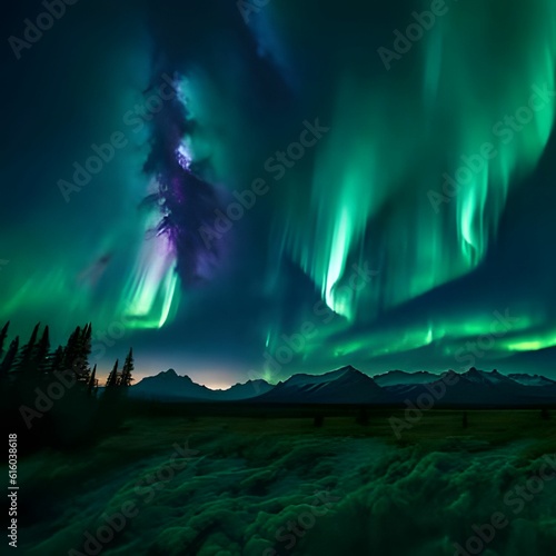 The visually captivating scene where vibrant and electrifying aurora lights © Rukma