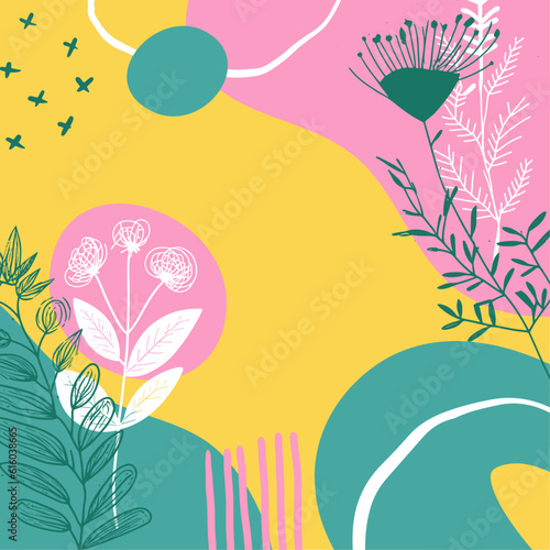 Floral summer cover or poster graphic design with colorful roses, white flowers, exotic leaves, eucalyptus and succulents. Romantic decorative bouquet. Vector illustration.