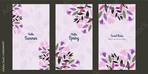 Fototapeta Naklejka Na Ścianę i Meble -  Tropical print with flowers and leaves, Hello summer. Spring floral background. Poster. Graphics. wallpaper