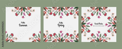 Hello spring banner background template with colorful flower.Can be use social media card  voucher  wallpaper flyers  invitation  posters  brochure.