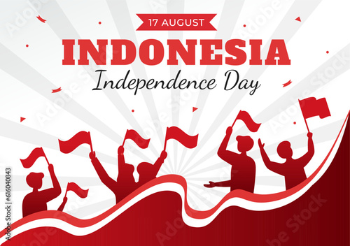 Indonesia Independence Day Vector Illustration on 17 August with Indonesian Flag Raising the Red and White in Flat Cartoon Hand Drawn Templates