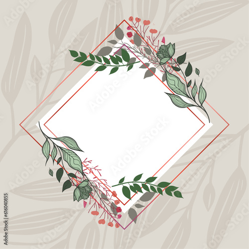 Floral frame with text. Romantic greeting card. Spring time wording with hand drawn flowers and watercolor spots on white background.