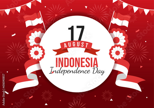 Indonesia Independence Day Vector Illustration on 17 August with Indonesian Flag Raising the Red and White in Flat Cartoon Hand Drawn Templates