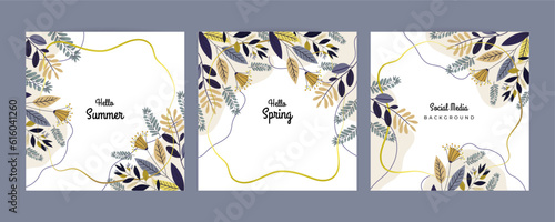 Spring Cute vector illustration of a woman with flowers, a bicycle with balloons, young people and a floral frame for a poster, card, flyer or banner
