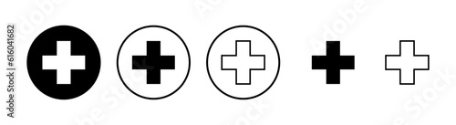Foto Plus Icons set. Add plus icon. Addition sign. Medical Plus icon