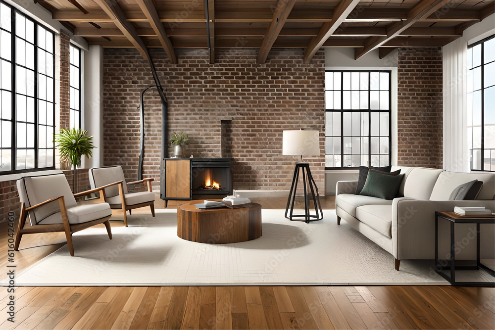 Interior design of an industrial chic living room that incorporates ... - Rochester Pattern Stone In Industrial Living Room Design