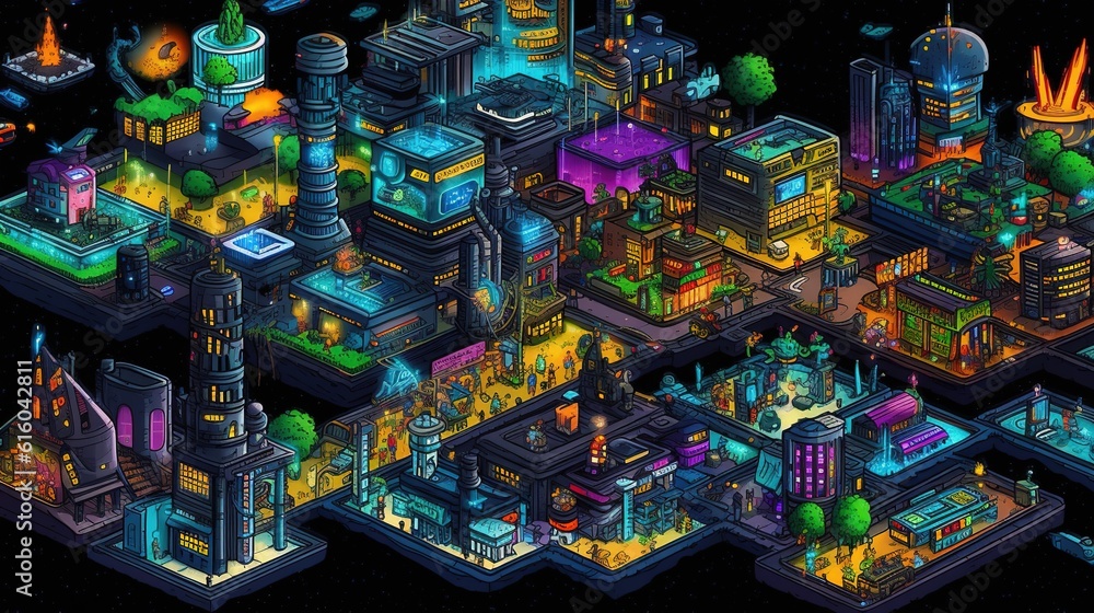 Game concept of a night futuristic city . Fantasy concept , Illustration painting. Game concept of a night futuristic city . Fantasy concept , Illustration painting.