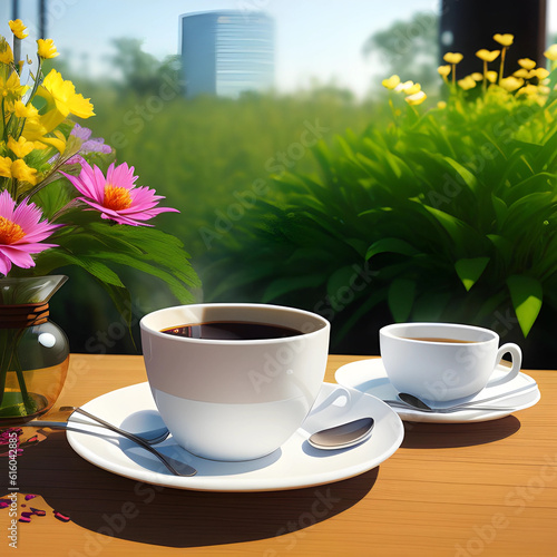 cup of coffee and flowers