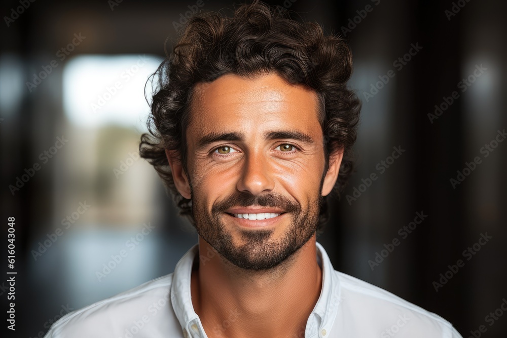 Smiling bearded attractive man looking at the camera Smiling bearded attractive man looking at the camera