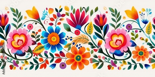 Colorful Mexican floral pattern on a white background. ai generated