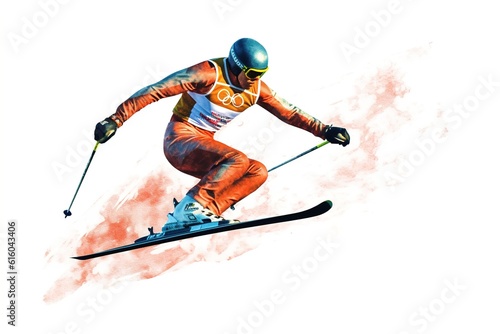 athlete Nordic combined isolated on white background. Generated by AI.
