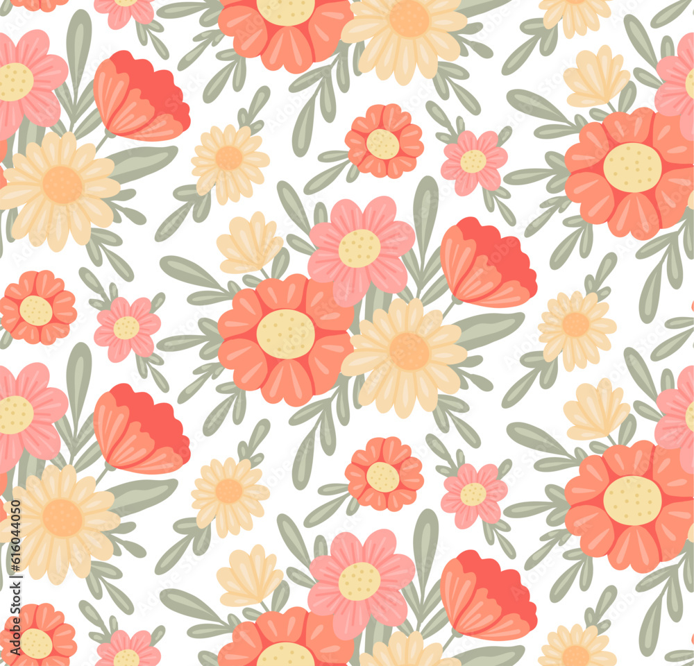 Delicate vector pattern with floral bouquets in pastel colors on a white background. Texture with tender flowers Delicate vector pattern with floral bouquets in pastel colors on a white background. Texture with tender flowers