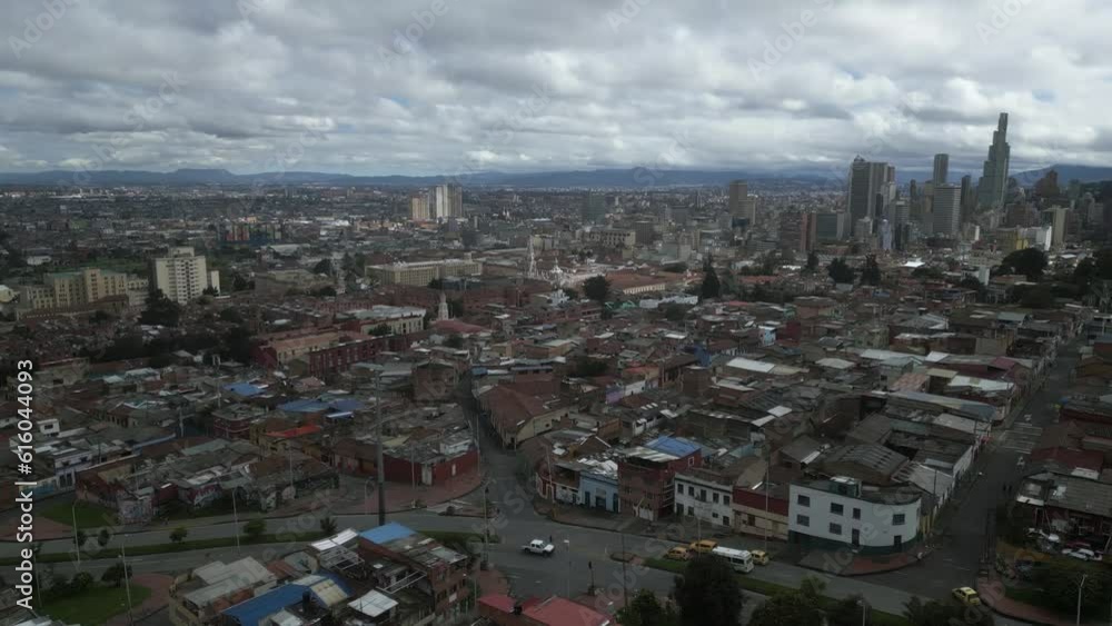 Aerial Drone Fly Bogota City Colombia Urban Cityscape Skyline and Neighborhood, South American Capital Aerial Drone Fly Bogota City Colombia Urban Cityscape Skyline and Neighborhood, South American Capital