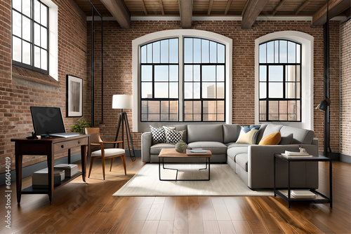 Interior design of an industrial chic living room that incorporates exposed bricks  metal finishes  wooden elements  and vintage machinery-inspired decor with a touch of luxury   Generative AI