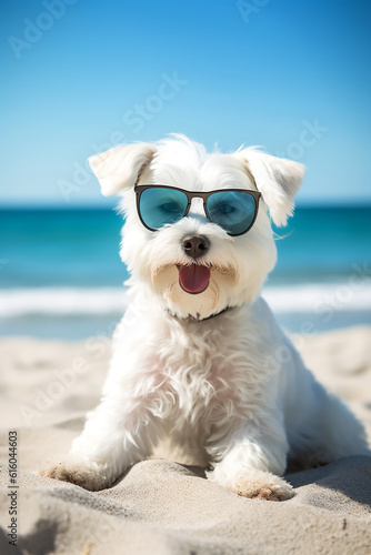 Hund entspannt am Strand KI © KNOPP VISION