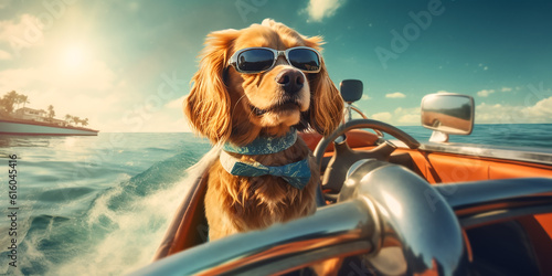 Hund als Captain von einem Boot KI © KNOPP VISION