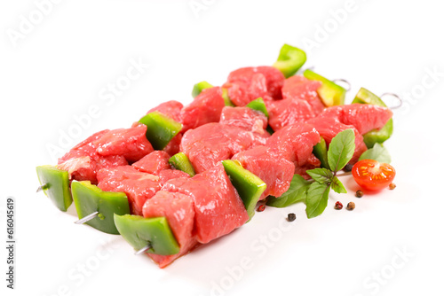 raw beef skewer isolated on white background