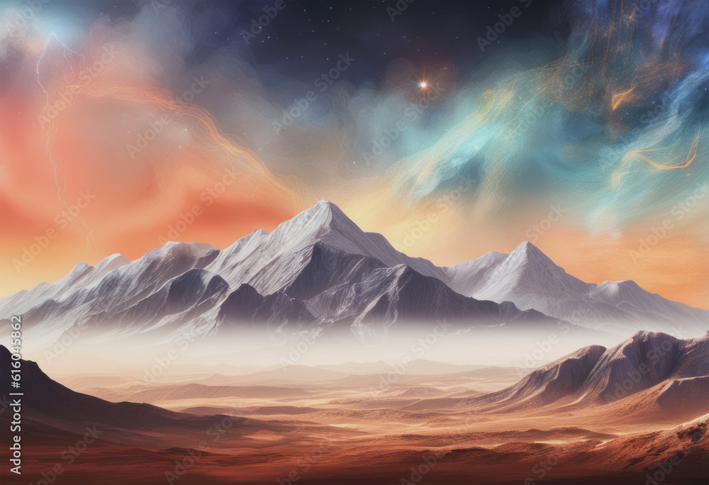 a mountain range with stars in the sky.
