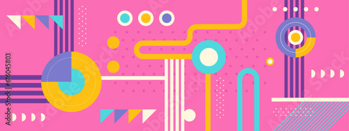 Modern geometric abstract pattern design with simple geometrical shapes and basic colorful forms. Great for use in poster arts, web design, branding presentation, album print, fashion texture and etc.