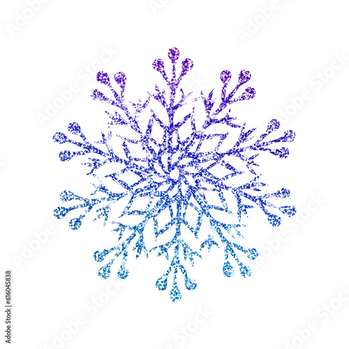 Glitter blue ombre snowflake. Holiday design element for greeting cards, invitations, posters, banners. Merry Christmas and happy new year concept. 