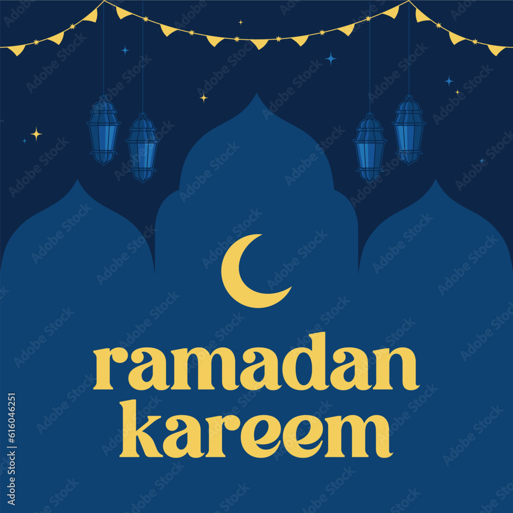 vector ramadan kareem with mosque, lantern and moon design