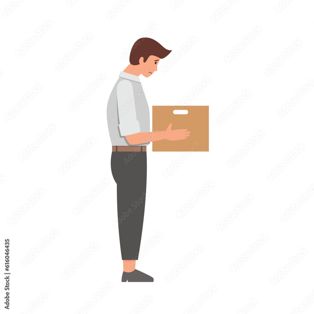 Fired office man worker holds box Fired office man worker holds box
