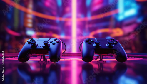  Futuristic stylish joystick for games in neon light